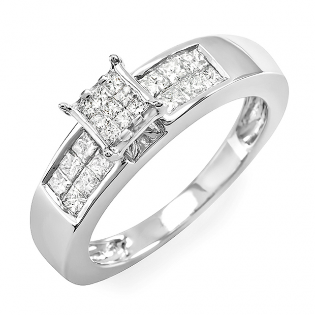 0.50 Carat (ctw) 14k White Gold Princess Diamond Ladies Bridal Engagement Ring