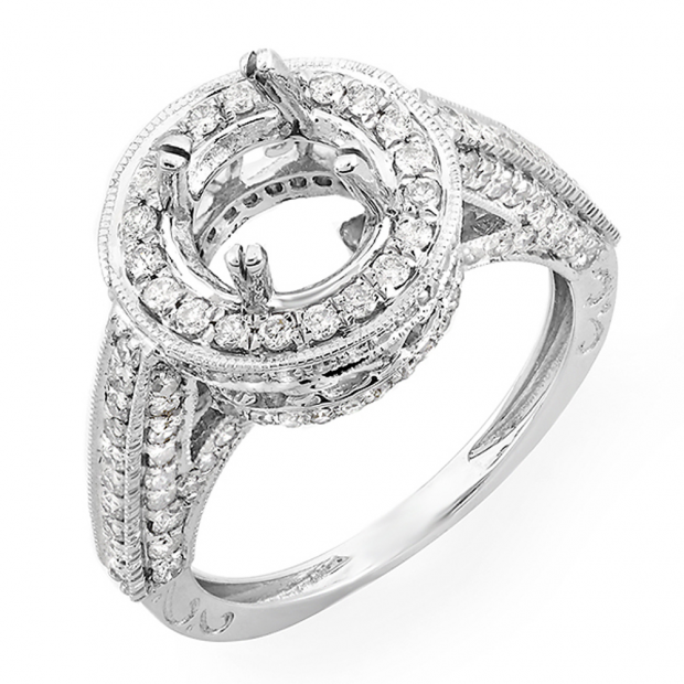 1.10 Carat (ctw) 14K White Gold Round Diamond Semi Mount Round Engagement Bridal Ring (No Center Stone)