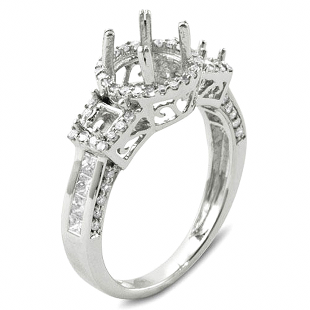 1.00 Carat (ctw) 14k White Gold Round & Princess Diamond Semi Mount Round Diamond For Center Engagement Ring (No Center Stone)