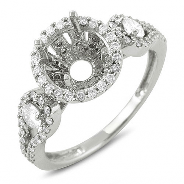 0.80 Carat (ctw) 18K White Gold Round Diamond Semi Mount Round Diamond For Center Engagement Ring (No Center Stone)