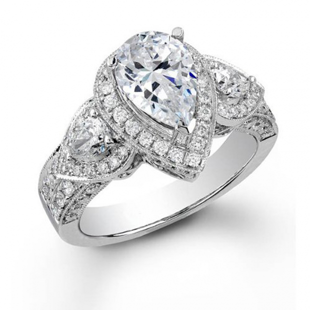 1.50 Carat (ctw) 14K White Gold Round & Pear Diamond Vintage Engagement Bridal Ring