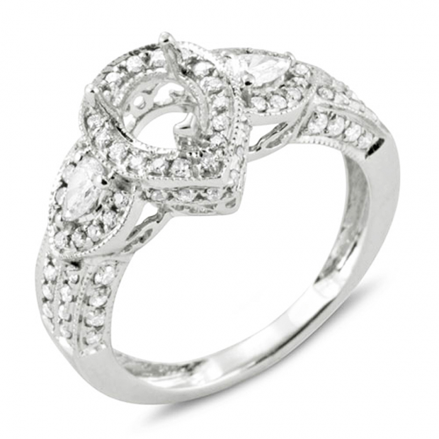 1.00 Carat (ctw) 14K White Gold Round & Pear Diamond Semi Mount Pear Diamond For Center Engagement Bridal Ring (No Center Stone)