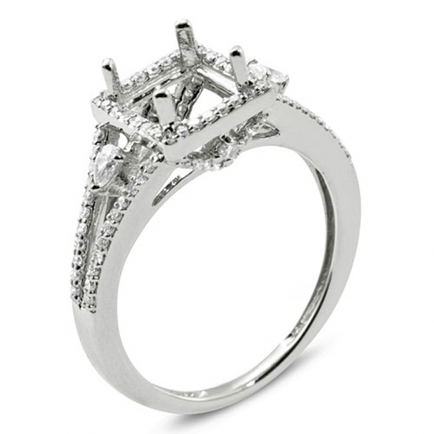0.60 Carat (ctw) 18K White Gold Round & Pear Diamond Semi Mount Princess Diamond for Center Engagement Ring (No Center Stone)