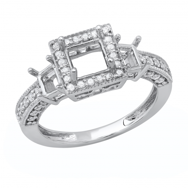0.45 Carat (ctw) 18K White Gold Round Cut Diamond Vintage Antique look Semi Mount Ladies Engagement Bridal Ring Center and two side diamonds not included