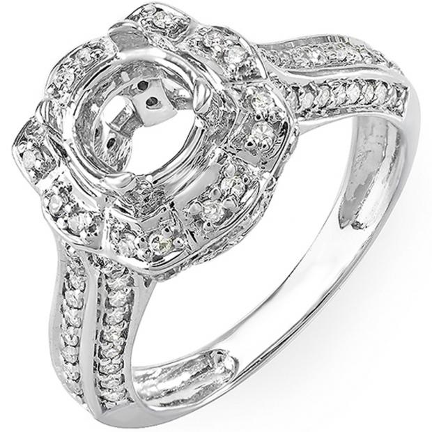0.55 Carat (ctw) 14K White Gold Round Cut Diamond Cluster Semi Mount Ladies Engagement Bridal Ring (No Center Stone) 1/2 CT
