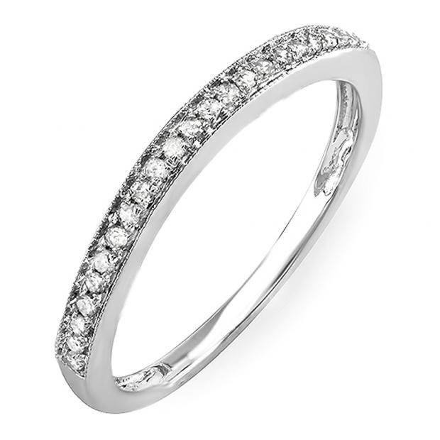 0.12 Carat (Ctw) 14k White Gold Round White Diamond Wedding Anniversary Stackable Band Ring