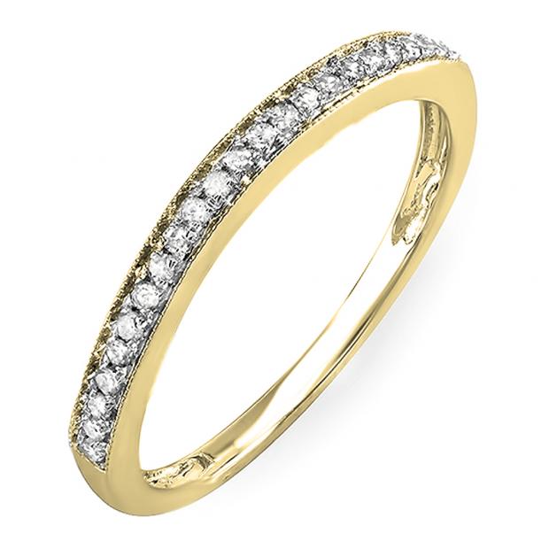 0.12 Carat (Ctw) 14k Yellow Gold Round White Diamond Wedding Anniversary Stackable Band Ring