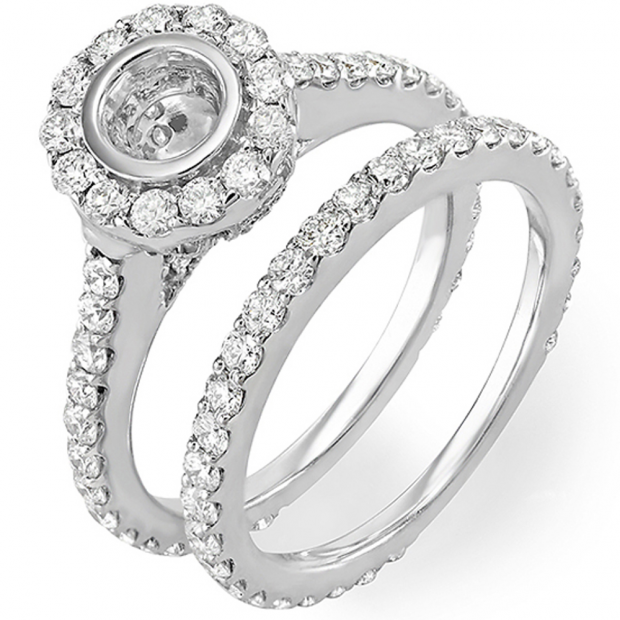 2.00 Carat (ctw) 14K White Gold Brilliant Round Diamond Sparkling look Semi Mount Ladies Bridal Engagement Ring Set (No Center Stone)