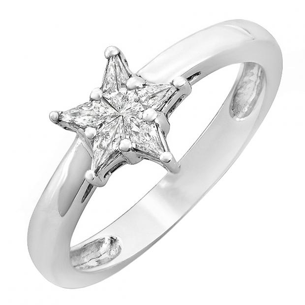 0.30 Carat (ctw) 14k White Gold Star Noble Cut Diamond Ladies Bridal Engagement Ring