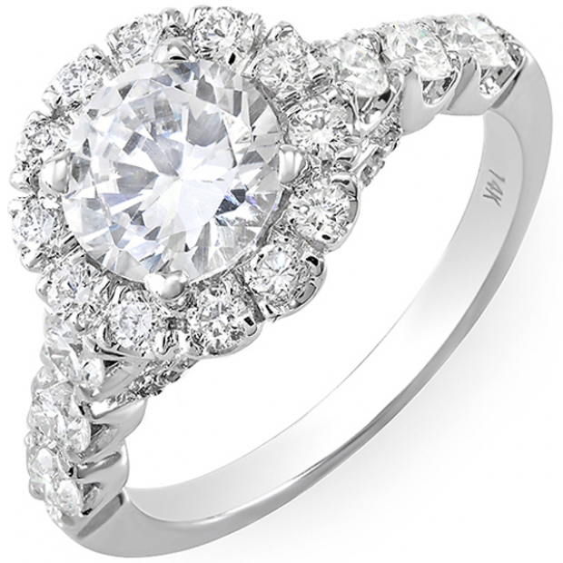 1.10 Carat (ctw) 14K White Gold Brilliant Round Cut Diamond Cluster Semi Mount Ladies Engagement Bridal Ring (No Center Stone)