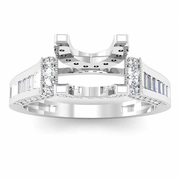 1.00 Carat (ctw) 14k White Gold Round & Baguette Diamond Ladies Bridal Semi Mount Ring (No Center Stone)