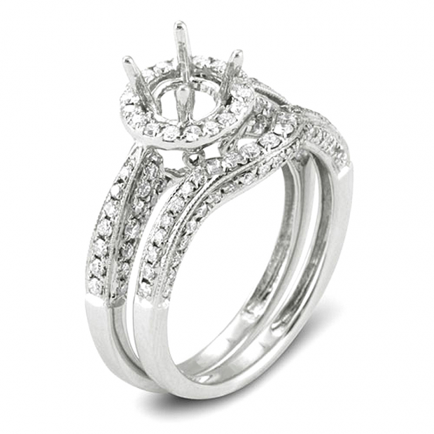 1.05 Carat (ctw) 14K White Gold Round Diamond Semi Mount Round Diamond For Center Engagement Bridal Ring (No Center Stone)