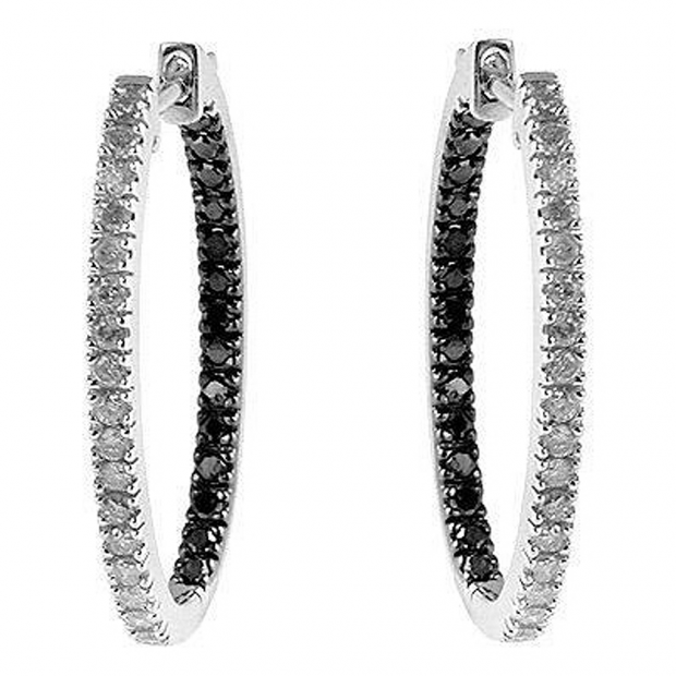 1.30 Carat (ctw) 14k White Gold Round Diamond Hoop Earrings