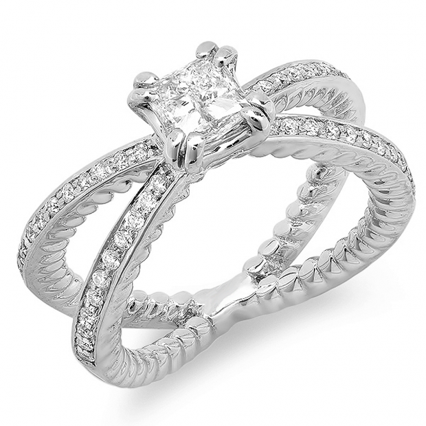 0.35 Carat (ctw) 18K White Gold Brilliant Round Cut Diamond Split Shank Semi Mount Ladies Engagement Bridal Ring (No Center Stone)