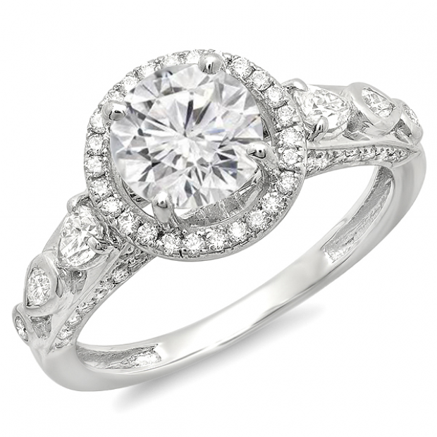 Certified 1.58 Carat (ctw) 18k White Gold Round Diamond Ladies Halo Bridal Engagement Ring