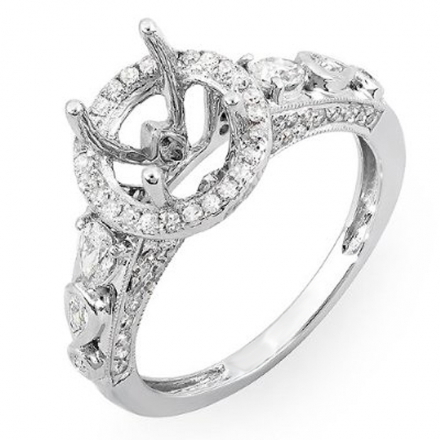 0.75 Carat (ctw) 18K White Gold Round & Pear Diamond Semi Mount Round Cut Diamond For Center Engagement Bridal Ring Center not included