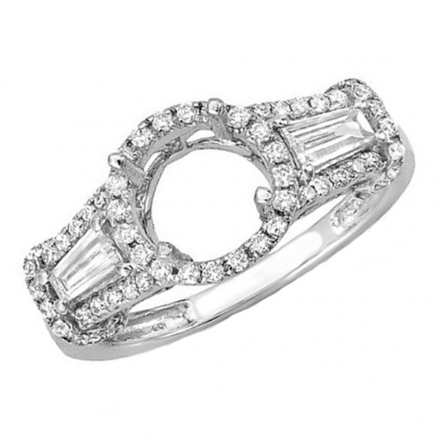 0.75 Carat (ctw) 18K White Gold Round & Tapered Baguette Cut Diamond Semi Mount Ladies Engagement Bridal Ring (No Center Stone)