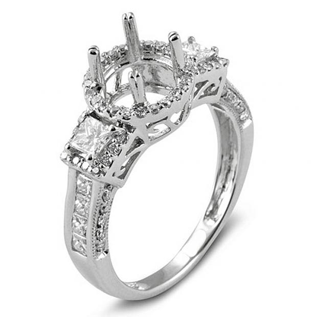 1.20 Carat (ctw) 14k White Gold Round & Princess Diamond Ladies Bridal Semi Mount Ring (No Center Stone)