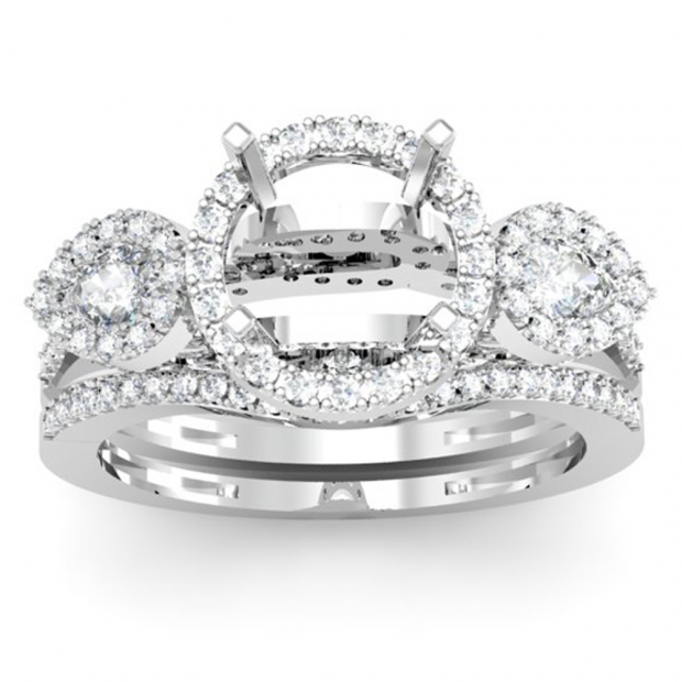 1.00 Carat (ctw) 18K White Gold Brilliant Round & Pear Cut Diamond 3 stone Semi Mount Ladies Bridal Engagement Ring Set (No Center Stone) 1 CT