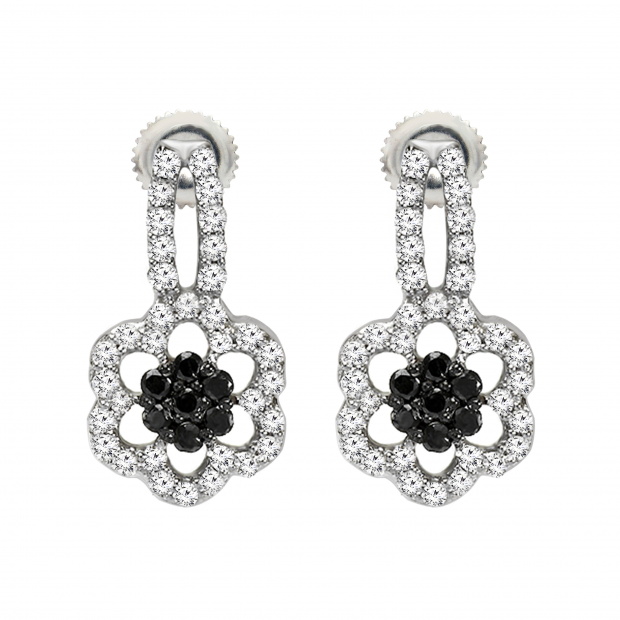 0.40 Carat (ctw) 10K White Gold Black & White Round Diamond Stud Drop Earrings 2/5 CT