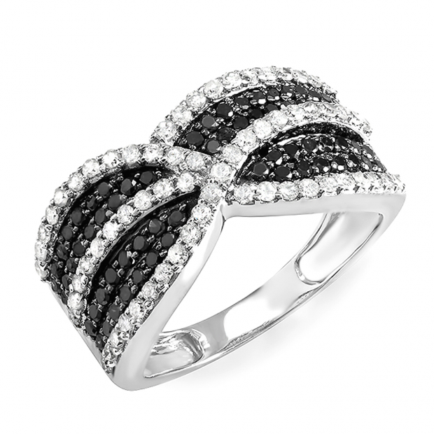 1.15 Carat (ctw) 10k White Gold Black & White Round Diamond Ladies Cocktail Right Hand Ring