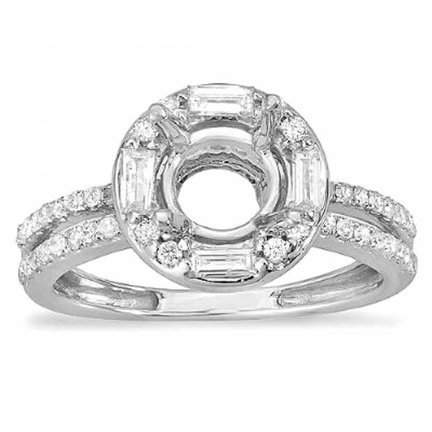 1.15 Carat (ctw) 14K White Gold Brilliant Round & Baguette Cut Diamond Semi Mount Ladies Engagement Bridal Ring (No Center Stone)