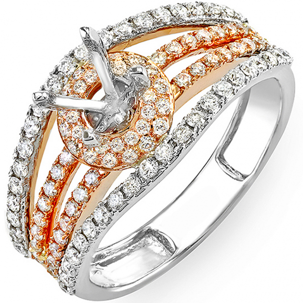 1.00 Carat (ctw) Round Diamond Fancy Semi Mount Engagement Bridal Ring (No Center Stone) Rose Gold Plated 14K White Gold