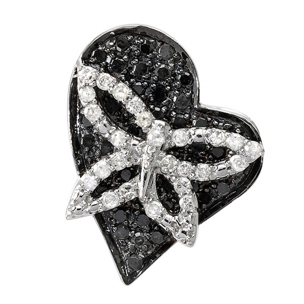 0.55 Carat (ctw) 10k White Gold Round Black and White Diamond Ladies Heart Pendant