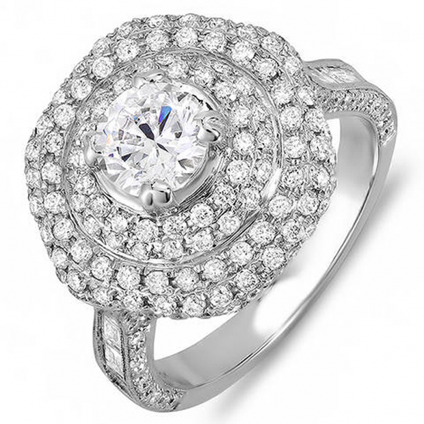 3.60 Carat (ctw) 14K White Gold Round Diamond Semi Mount Round Diamond For Center Engagement Bridal Ring (No Center Stone)