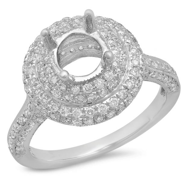 1.30 Carat (ctw) 18K White Gold Round Diamond Semi Mount Round Diamond For Center Engagement Bridal Ring (No Center Stone)