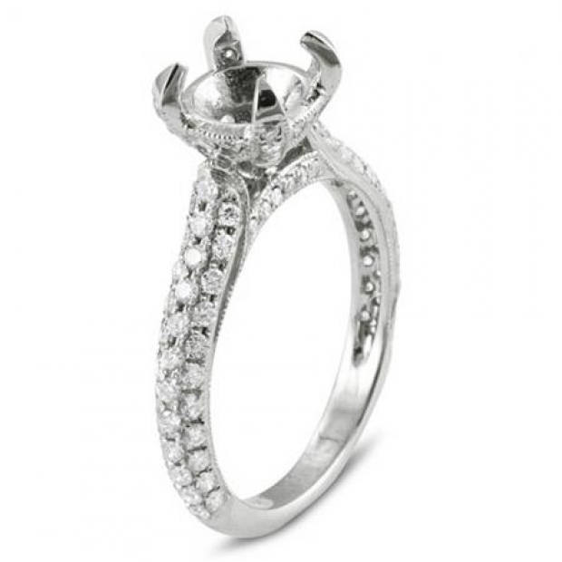 1.05 Carat (ctw) 18K White Gold Round Diamond Semi Mount Round Diamond For Center Engagement Ring (No Center Stone)