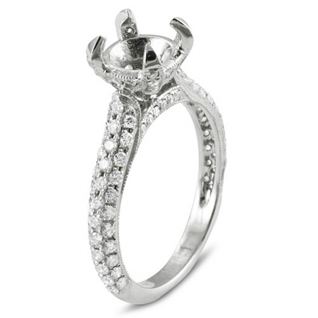 1.05 Carat (ctw) 18K White Gold Round Diamond Semi Mount Round Diamond For Center Engagement Ring (No Center Stone)