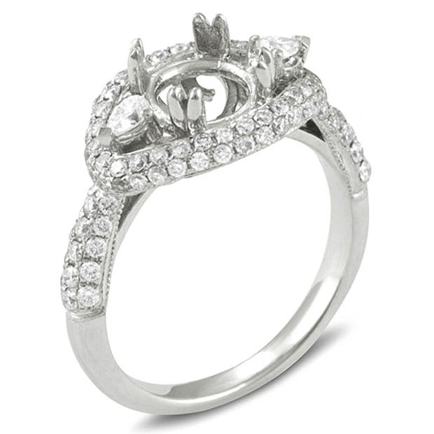 1.83 Carat (ctw) 18K White Gold Round & Pear Diamond Semi Mount Round Diamond For Center Engagement Bridal Ring Center not included