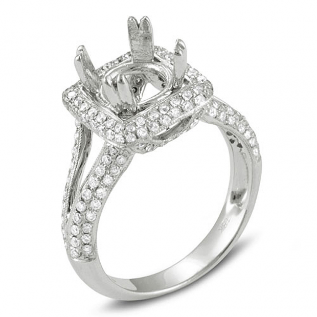 0.95 Carat (ctw) 18K White Gold Round Diamond Semi Mount Diamond For Center Engagement Bridal Ring