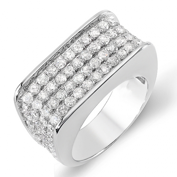3.50 Carat (ctw) 14k White Gold Round Hip Hop Diamond Mens Ring