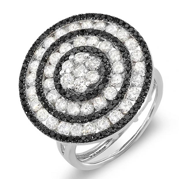 2.60 Carat (ctw) 14k White Gold Black & White Round Diamond Ladies Cocktail Right Hand