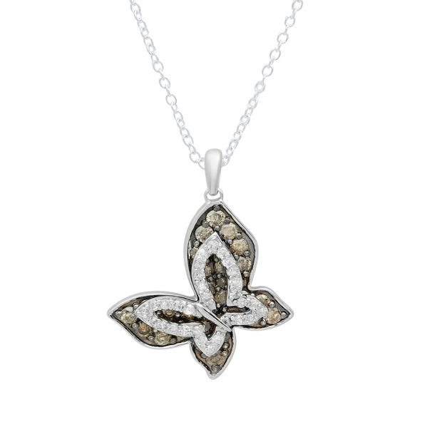 0.95 Carat (ctw) 14K White Gold Round Champagne White Diamond Pendant