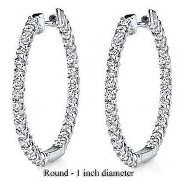 1.75 Carat (ctw) 14K White Gold Round White Diamond Fine Hoop Earring 1 3/4 CT
