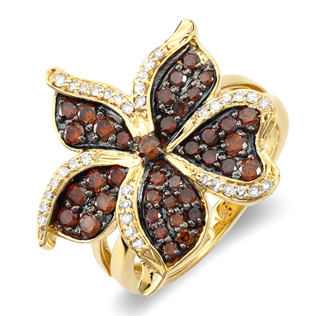 1.15 Carat (ctw) 14k Yellow Gold Round Diamond Ladies Two Tone Cocktail Flower Right Hand Ring