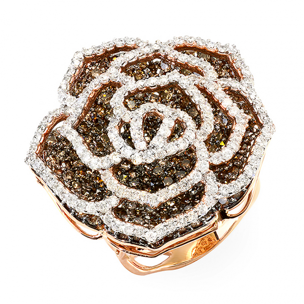 5.68 Carat (ctw) 14k Rose Gold White & Champagne Round Diamond Ladies Cocktail Right Hand Ring