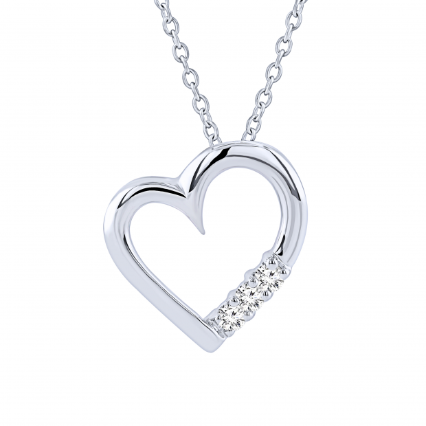 0.15 Carat (ctw) 14k White Gold 3 Stone Diamond Heart Pendant
