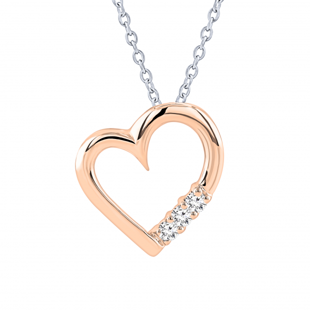 0.15 Carat (ctw) 18k Rose Gold 3 Stone Diamond Heart Pendant