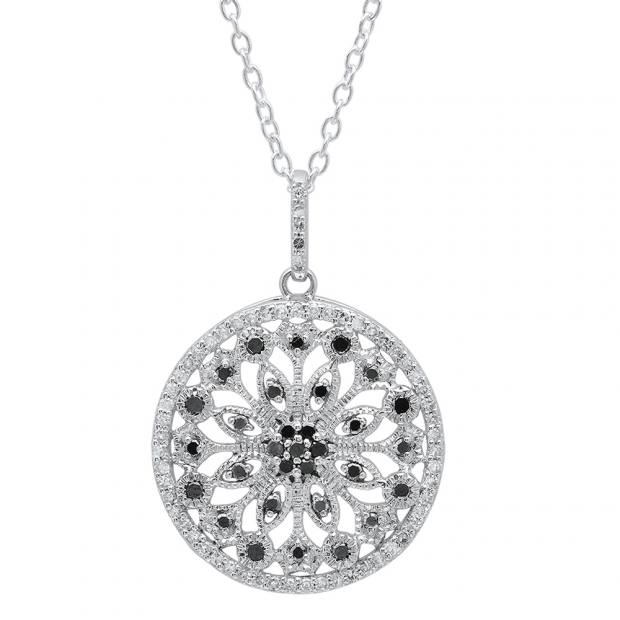 0.50 Carat (ctw) White Gold Round Diamond Fancy Antique Look Circle Ladies Pendant 1/2 CT