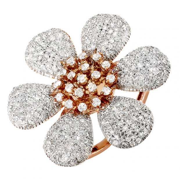 1.55 Carat (ctw) 14k Rose Gold Round Diamond Ladies Flower Cocktail Right Hand Ring 1 1/2 CT