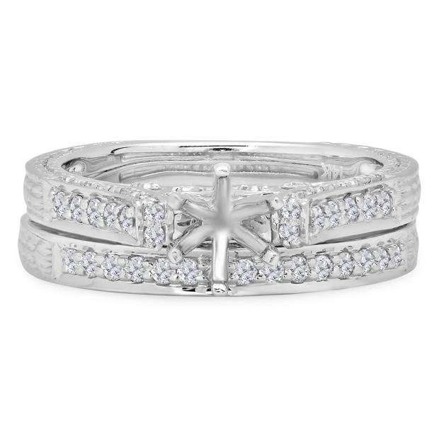 0.75 Carat (ctw) 14k White Gold Round Diamond Ladies Bridal Semi Mount Engagement Ring Set with Matching Band 3/4 CT (No Center Stone)