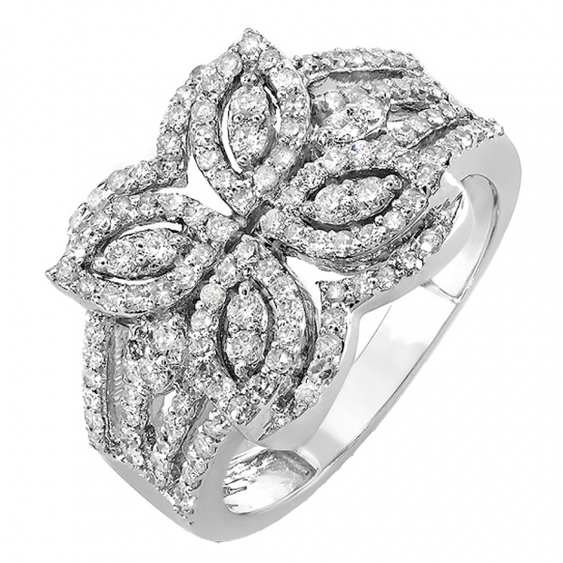 1.00 Carat (ctw) 14k White Gold Round Diamond Ladies Cocktail Right Hand Ring