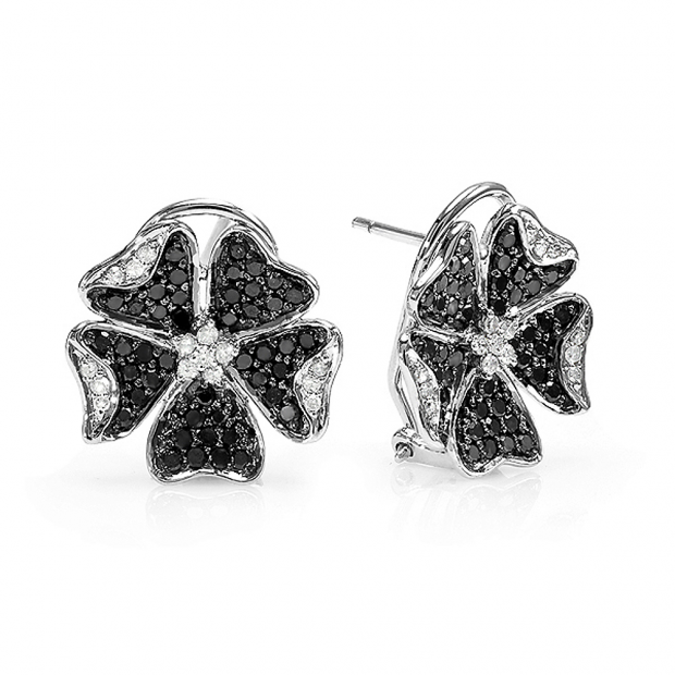 1.25 Carat (ctw) 14k White Gold Black & White Round Diamond Ladies Cluster Flower Stud Earrings 1 1/4 CT