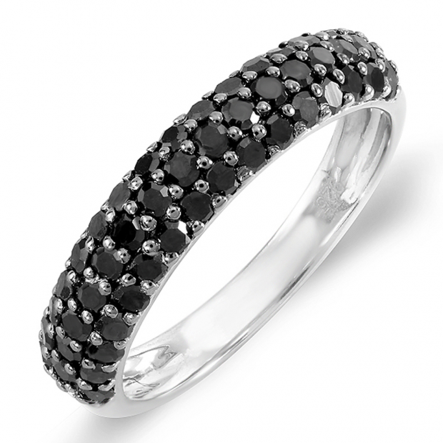 1.00 Carat (ctw) Sterling Silver Black Round Diamond Ladies Wedding Anniversary Band Stackable Ring