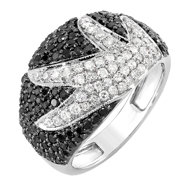 1.35 Carat (ctw) 14k White Gold White & Black Round Diamond Ladies Cocktail Right Hand