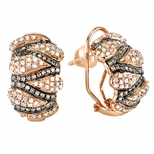 1.00 Carat (ctw) Round Champagne Diamond & White Diamond Cluster Screwback Earrings for Women in Rose Gold